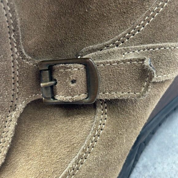 Aquatalia Brown Suede Leather Wedge Bootie Boots Size 11 Shearling Zipper Buckle - Picture 11 of 14